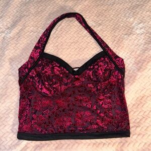 Velvet Paisley Black & Hot Pink Halter Top